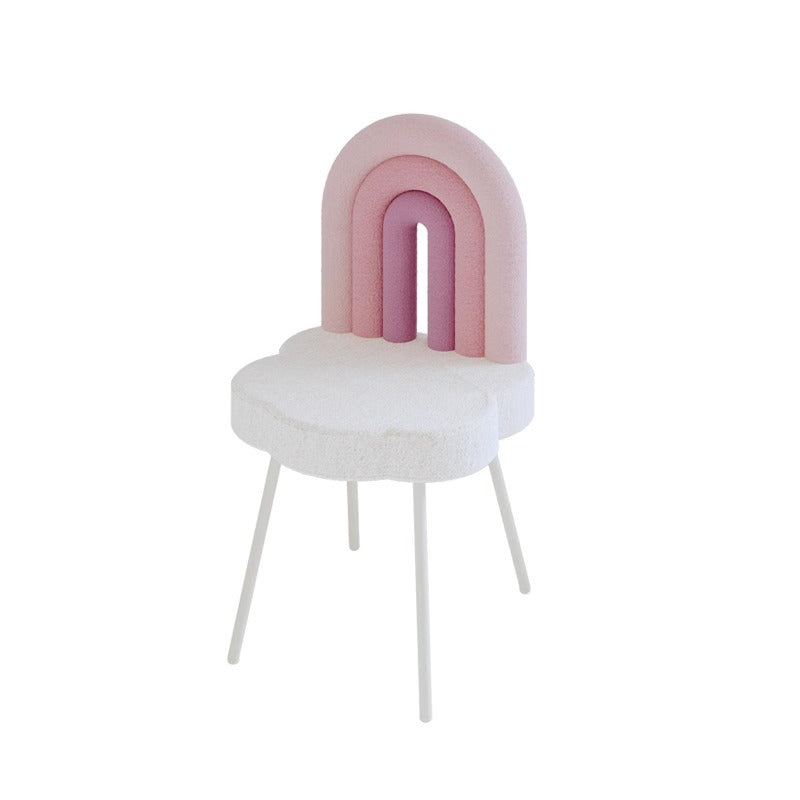 Contemporary Creative Rainbow Lambswool Iron Vanity Stool Backrest Armless For Bedroom
