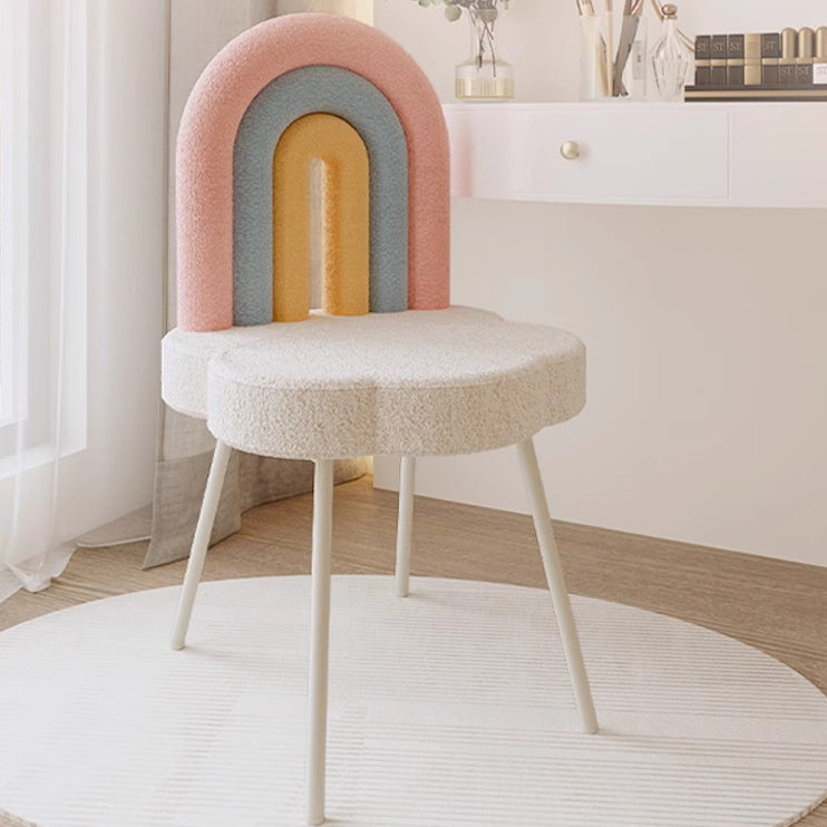 Contemporary Creative Rainbow Lambswool Iron Vanity Stool Backrest Armless For Bedroom