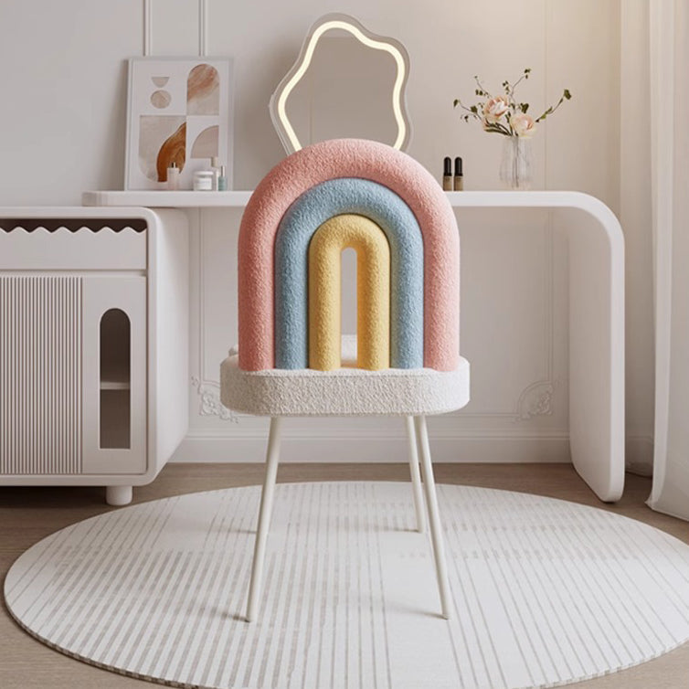 Contemporary Creative Rainbow Lambswool Iron Vanity Stool Backrest Armless For Bedroom