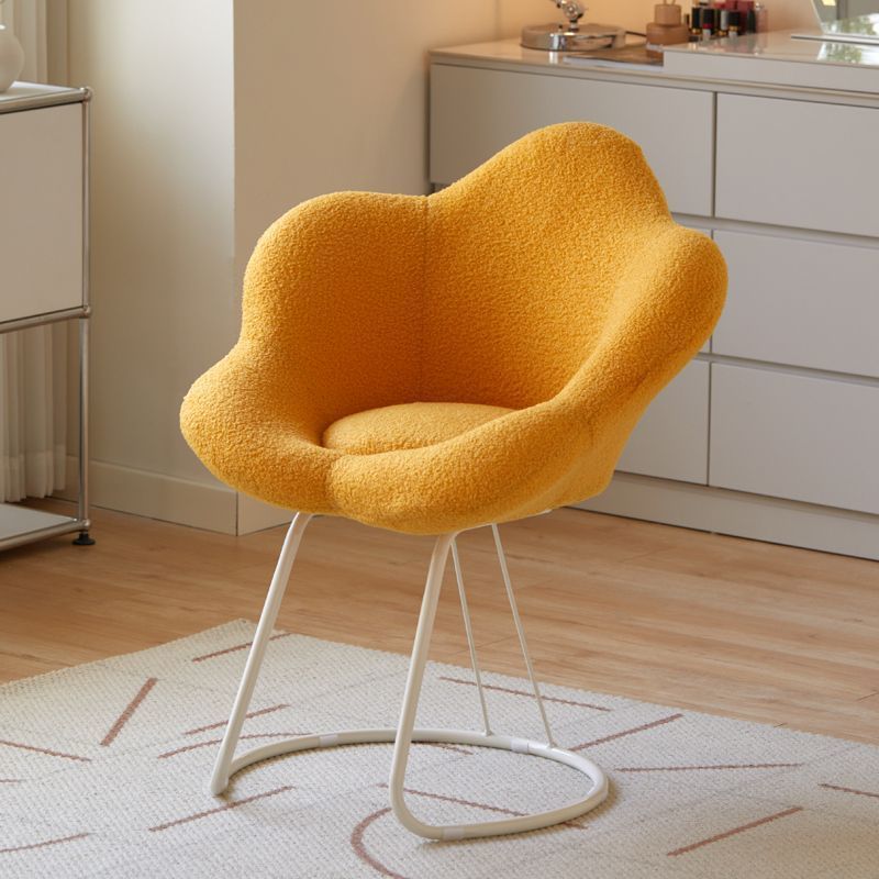 Contemporary Creative Flower Shape Lambswool Carbon Steel Vanity Stool Backrest Armless For Bedroom