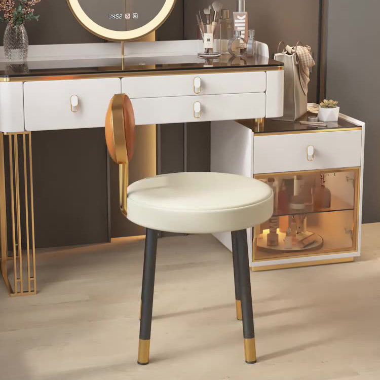 Contemporary Nordic PU Iron Vanity Stool Backrest Armless For Bedroom