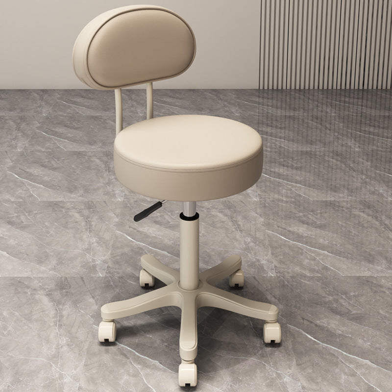 Contemporary Nordic Round Cushion Leather Nylon Vanity Stool Backrest Armless For Bedroom