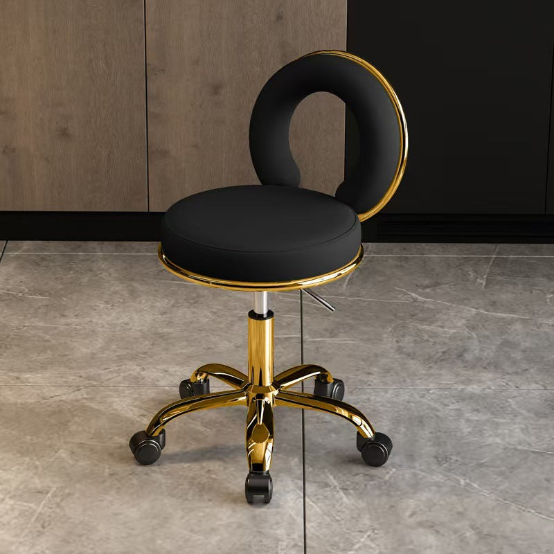 Contemporary Scandinavian Round Cushion Hollow Synthetic Electroplating Metal Vanity Stool Backrest Armless For Bedroom