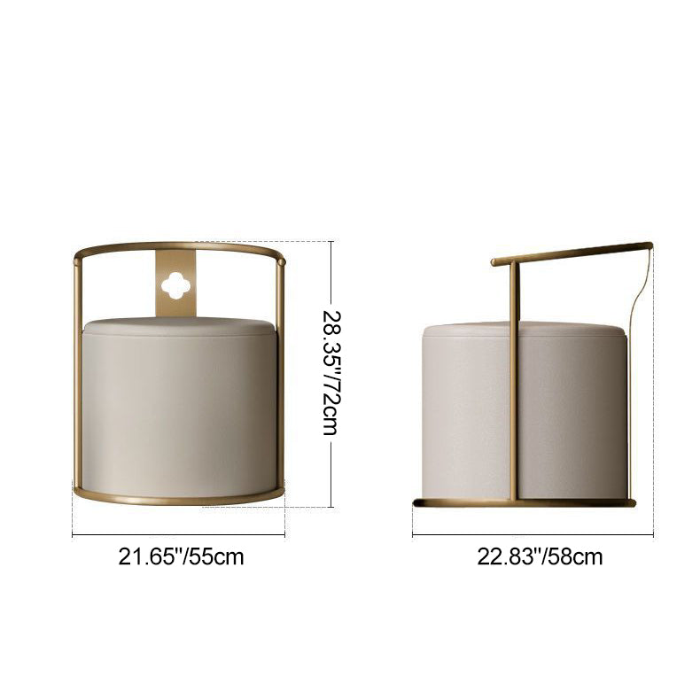 Contemporary Scandinavian Cylinder Stainless Steel Microfiber Leather Vanity Stool Backrest Armless For Bedroom