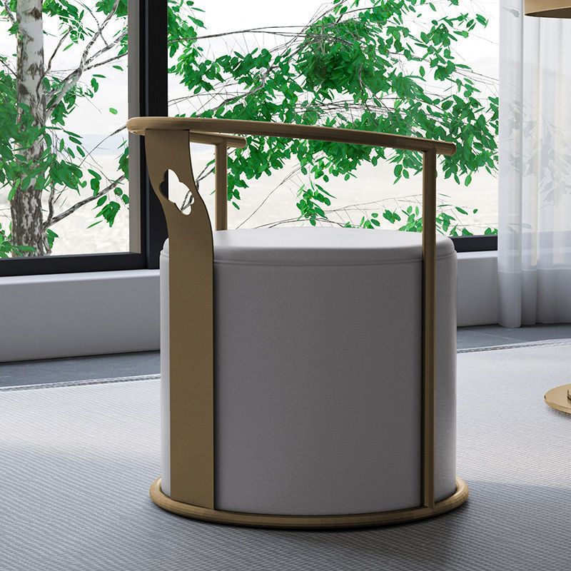 Contemporary Scandinavian Cylinder Stainless Steel Microfiber Leather Vanity Stool Backrest Armless For Bedroom