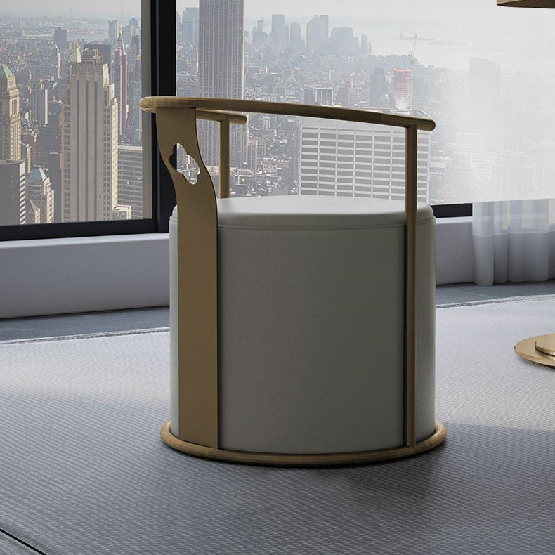 Contemporary Scandinavian Cylinder Stainless Steel Microfiber Leather Vanity Stool Backrest Armless For Bedroom