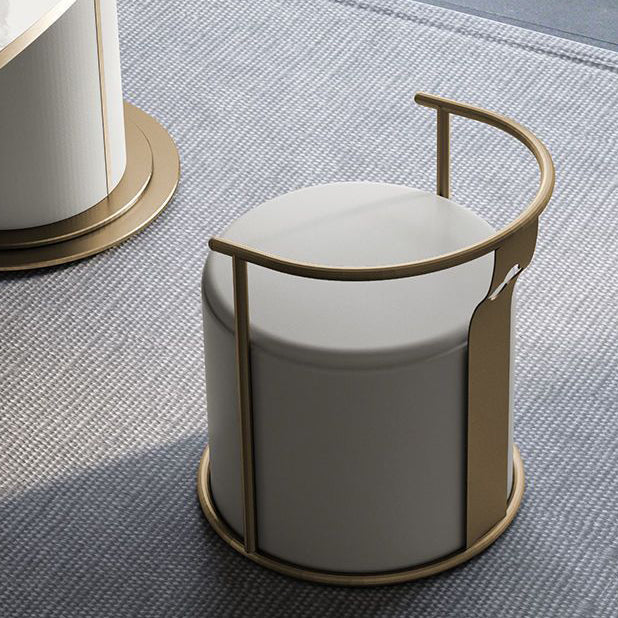 Contemporary Scandinavian Cylinder Stainless Steel Microfiber Leather Vanity Stool Backrest Armless For Bedroom