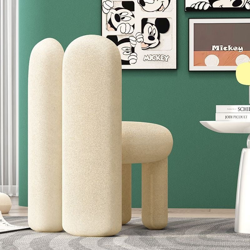 Contemporary Nordic Round Cylinder Rabbit Ears Lambswool Solid Wood Vanity Stool Backrest Armless For Bedroom