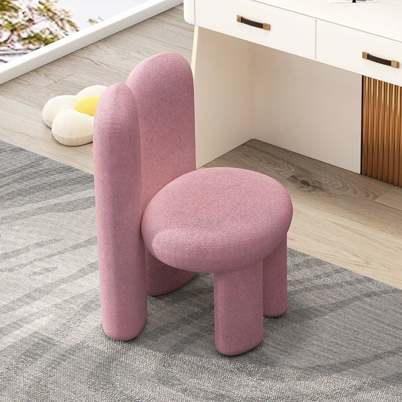 Contemporary Nordic Round Cylinder Rabbit Ears Lambswool Solid Wood Vanity Stool Backrest Armless For Bedroom