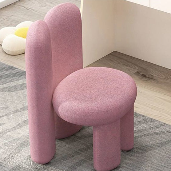 Contemporary Nordic Round Cylinder Rabbit Ears Lambswool Solid Wood Vanity Stool Backrest Armless For Bedroom