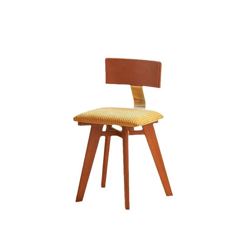 Contemporary Retro Square Corduroy Rubber Wood Sponge Dining Chair Backrest Armless For Dining Room