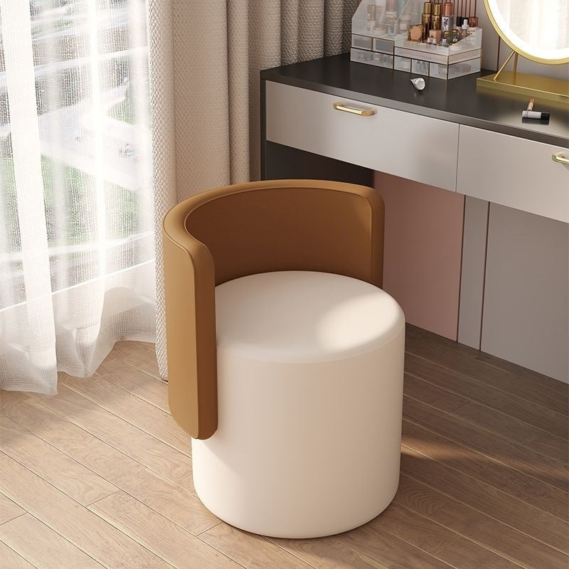 Contemporary Nordic Cylinder Swivel Solid Wood Microfiber Leather Vanity Stool Backrest Armless For Bedroom