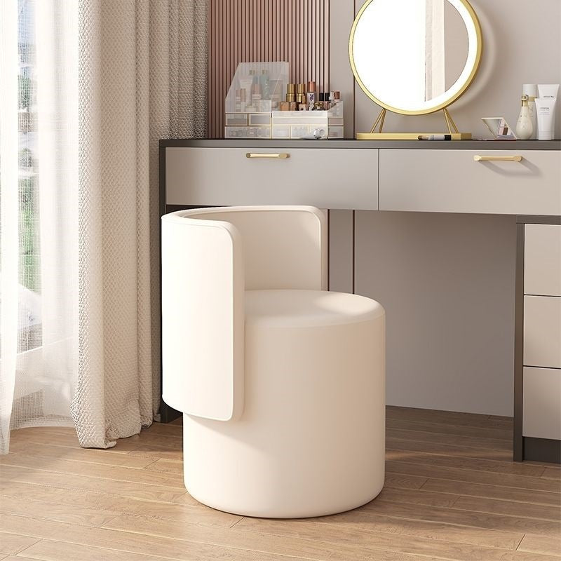 Contemporary Nordic Cylinder Swivel Solid Wood Microfiber Leather Vanity Stool Backrest Armless For Bedroom