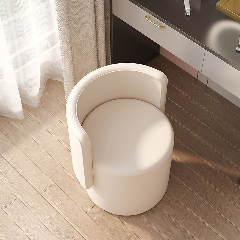 Contemporary Nordic Cylinder Swivel Solid Wood Microfiber Leather Vanity Stool Backrest Armless For Bedroom