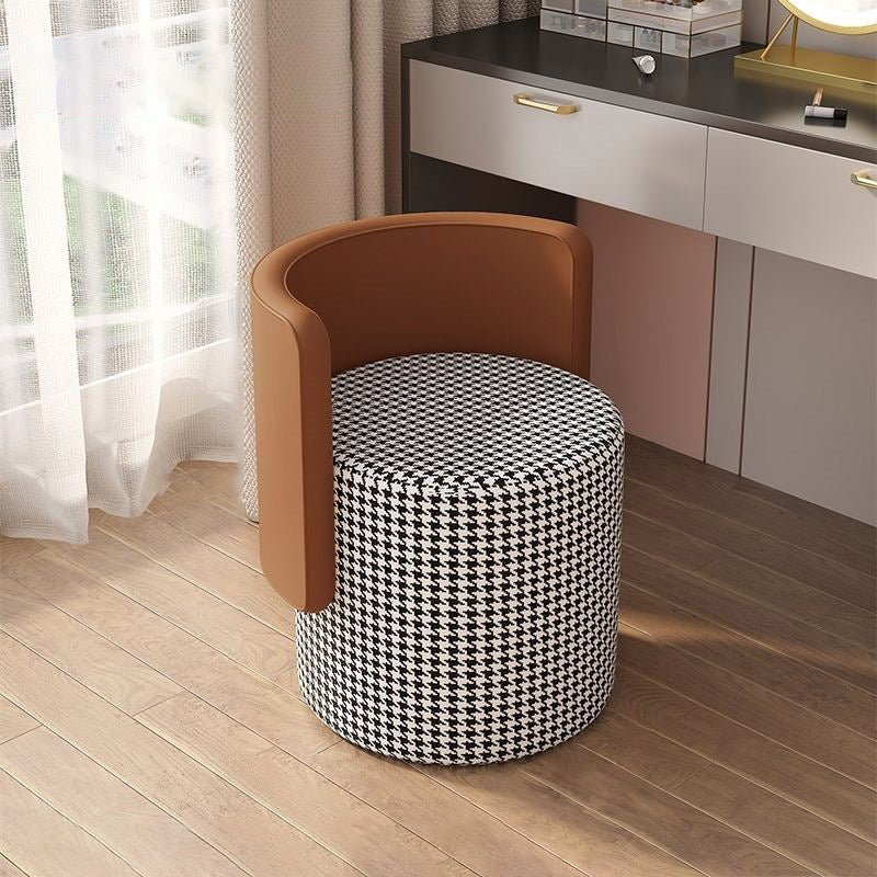Contemporary Nordic Cylinder Swivel Solid Wood Microfiber Leather Vanity Stool Backrest Armless For Bedroom