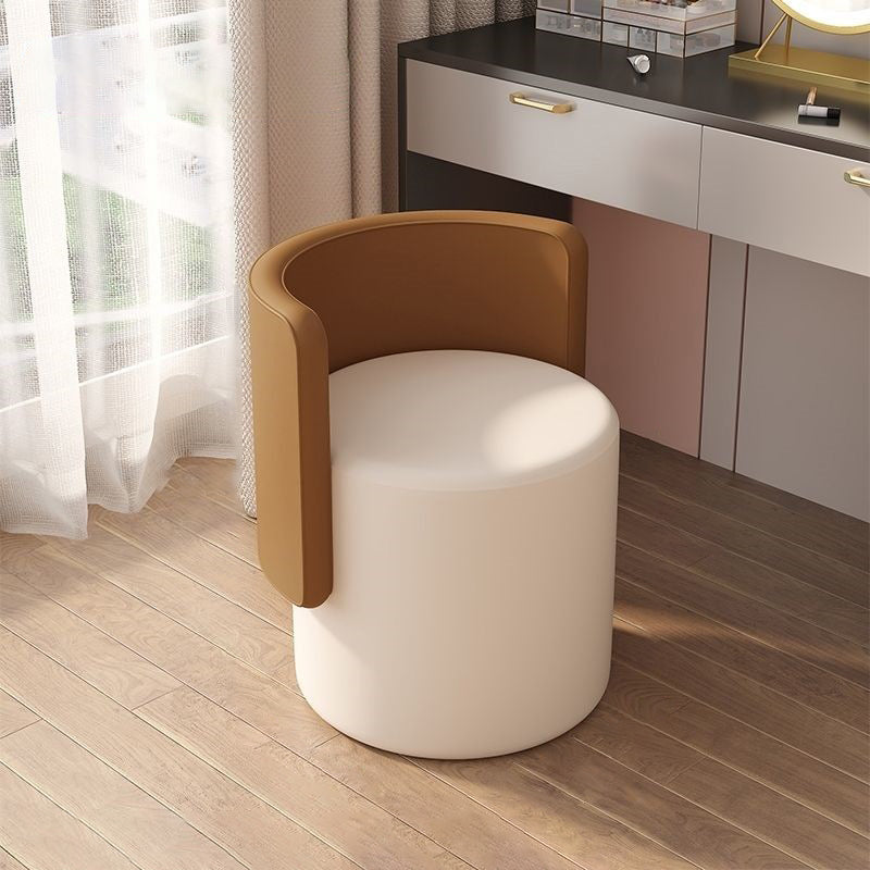 Contemporary Nordic Cylinder Swivel Solid Wood Microfiber Leather Vanity Stool Backrest Armless For Bedroom