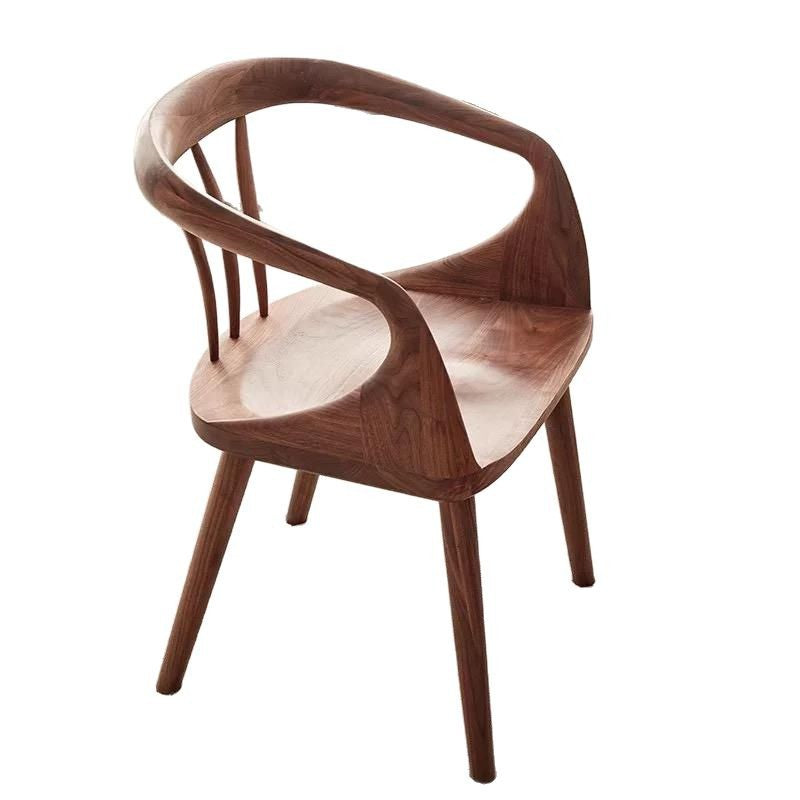 Traditional Japanese Full Walnut Curved Dining Chair Backrest Armrest For Dining Room