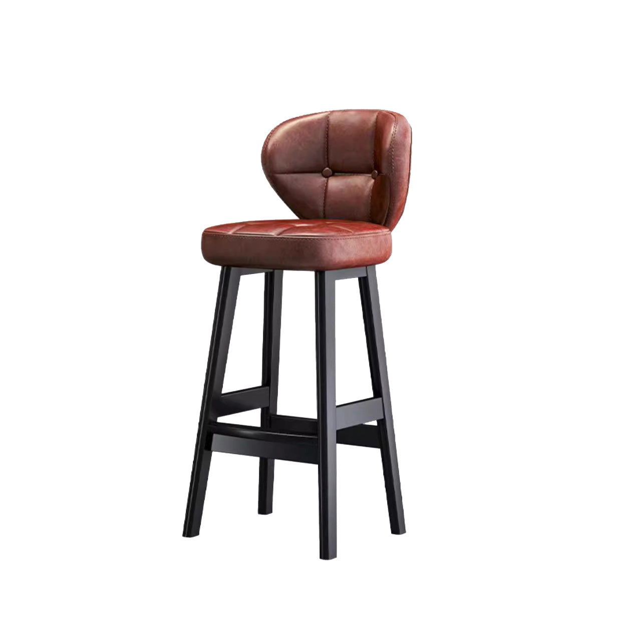 Contemporary Scandinavian Square Faux Oil Wax Leather Solid Wood Bar Stool Backrest Armless For Dining Room