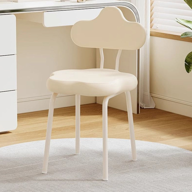 Contemporary Nordic Cream Flower Cloud Iron Faux Leather Vanity Stool Backrest Armless For Bedroom