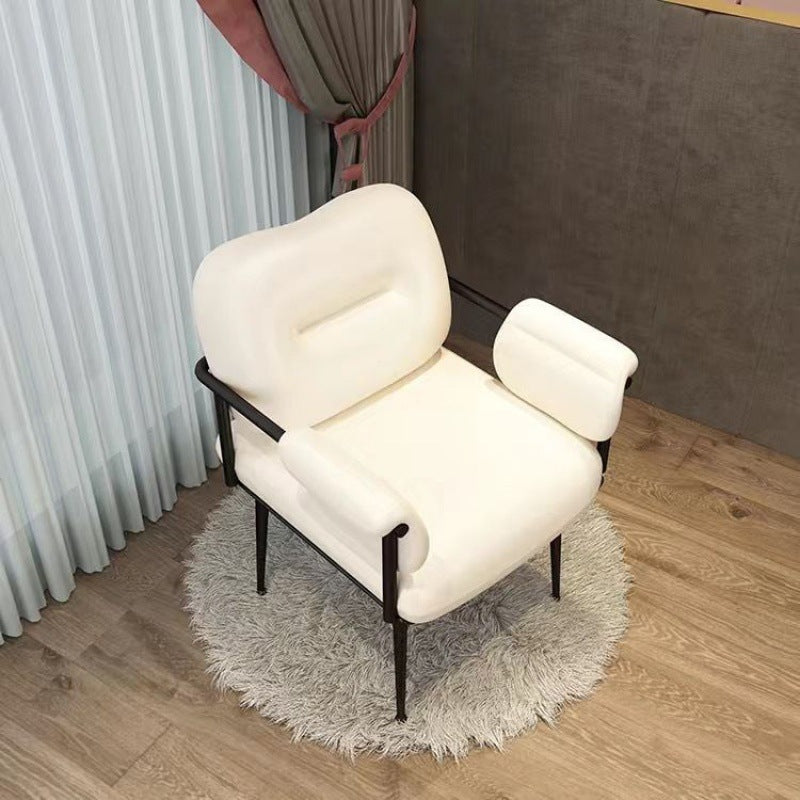 Contemporary Nordic Square Iron Leather Sponge Accent Chair Backrest Armrest For Bedroom