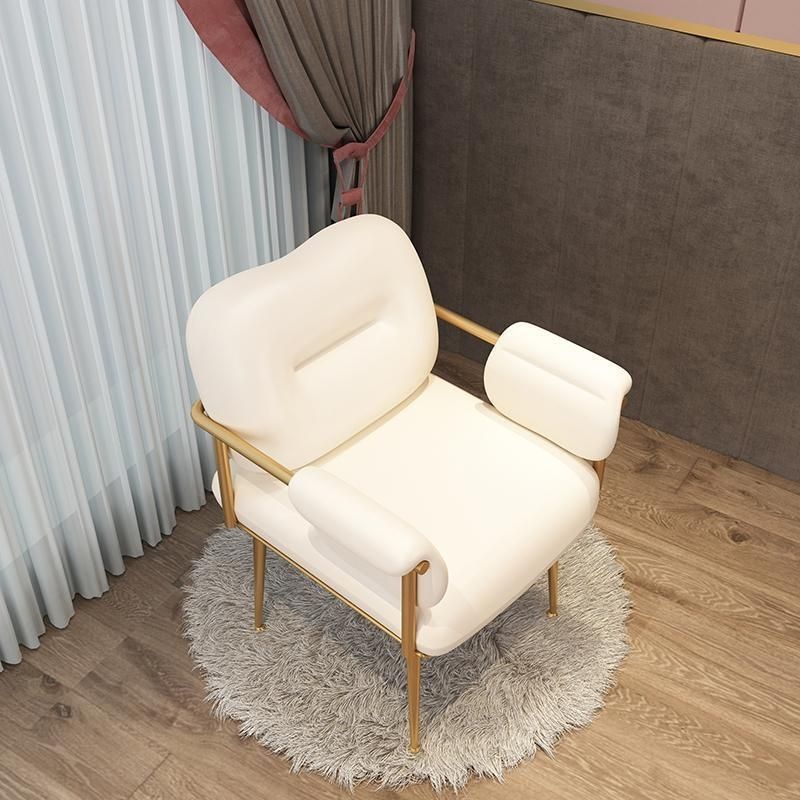 Contemporary Nordic Square Iron Leather Sponge Accent Chair Backrest Armrest For Bedroom