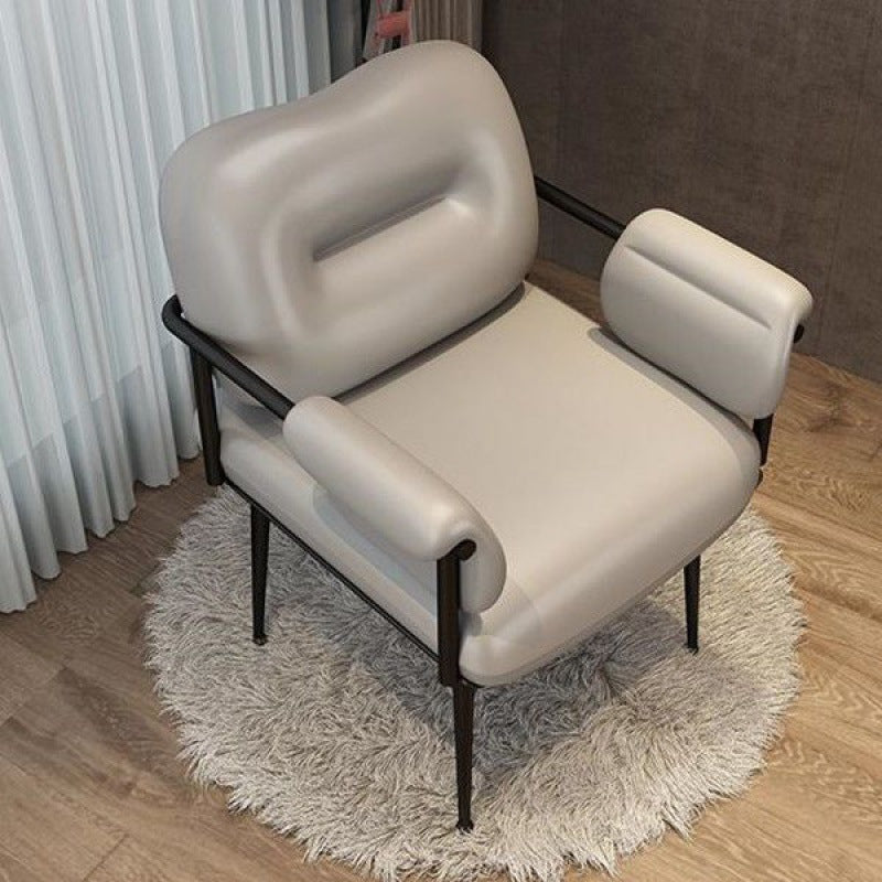 Contemporary Nordic Square Iron Leather Sponge Accent Chair Backrest Armrest For Bedroom