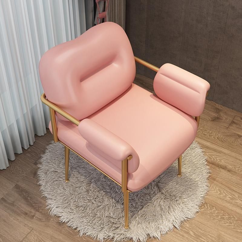 Contemporary Nordic Square Iron Leather Sponge Accent Chair Backrest Armrest For Bedroom