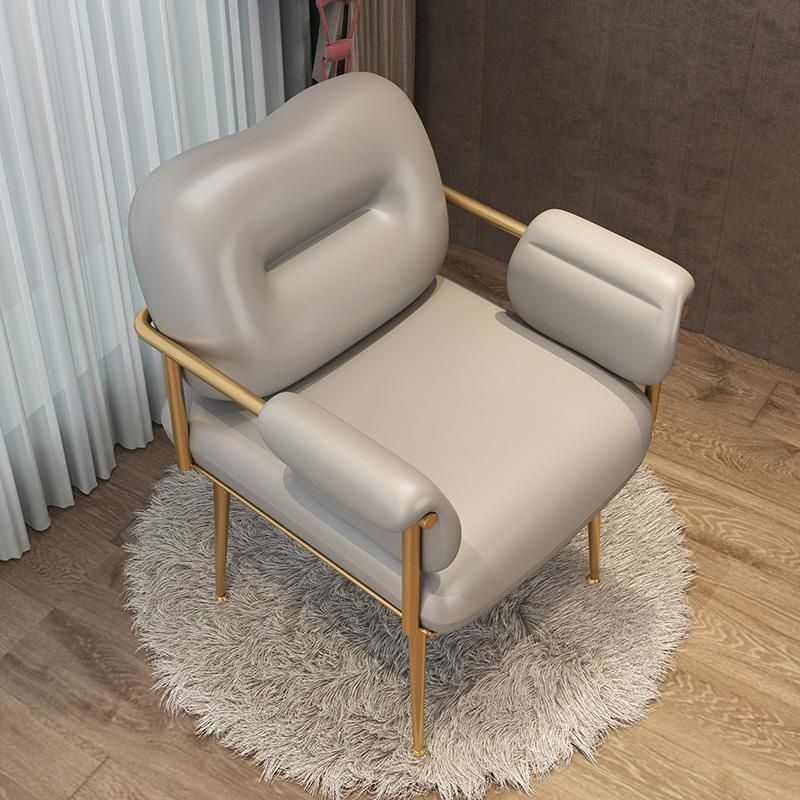 Contemporary Nordic Square Iron Leather Sponge Accent Chair Backrest Armrest For Bedroom
