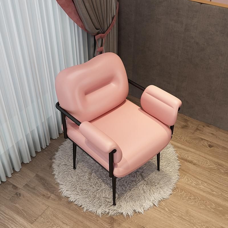 Contemporary Nordic Square Iron Leather Sponge Accent Chair Backrest Armrest For Bedroom