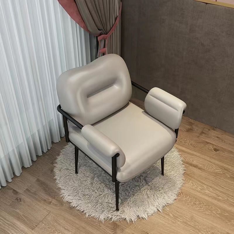 Contemporary Nordic Square Iron Leather Sponge Accent Chair Backrest Armrest For Bedroom