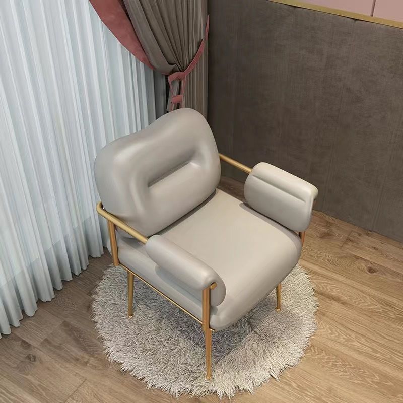Contemporary Nordic Square Iron Leather Sponge Accent Chair Backrest Armrest For Bedroom