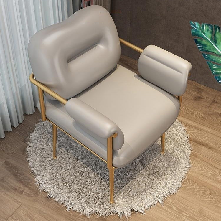 Contemporary Nordic Square Iron Leather Sponge Accent Chair Backrest Armrest For Bedroom