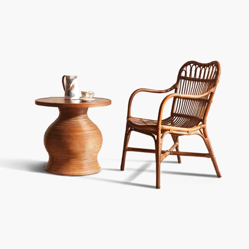 Contemporary Boho Square Rattan Weaving Ash Accent Chair Backrest Armrest For Dining Room