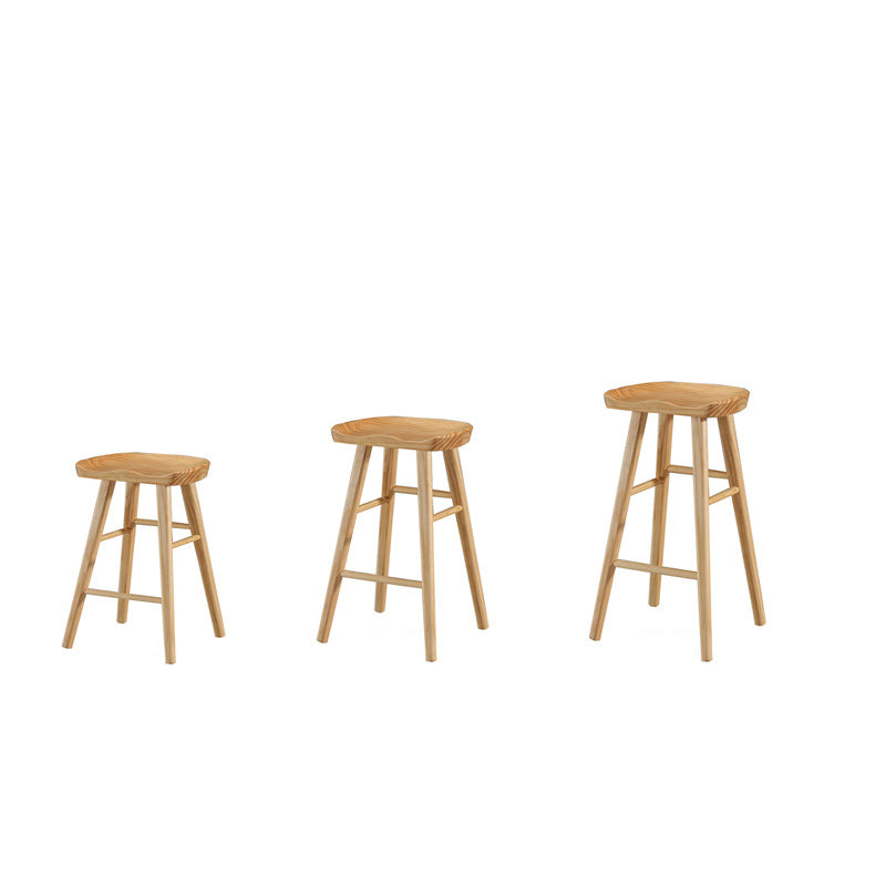 Contemporary Nordic Concave Square Full Solid Wood Bar Stool Backless Armless For Dining Room