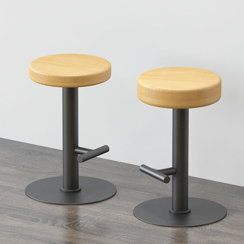 Modern Minimalist Round Solid Wood Iron Bar Stool Backless Armless Footrest For Dining Room