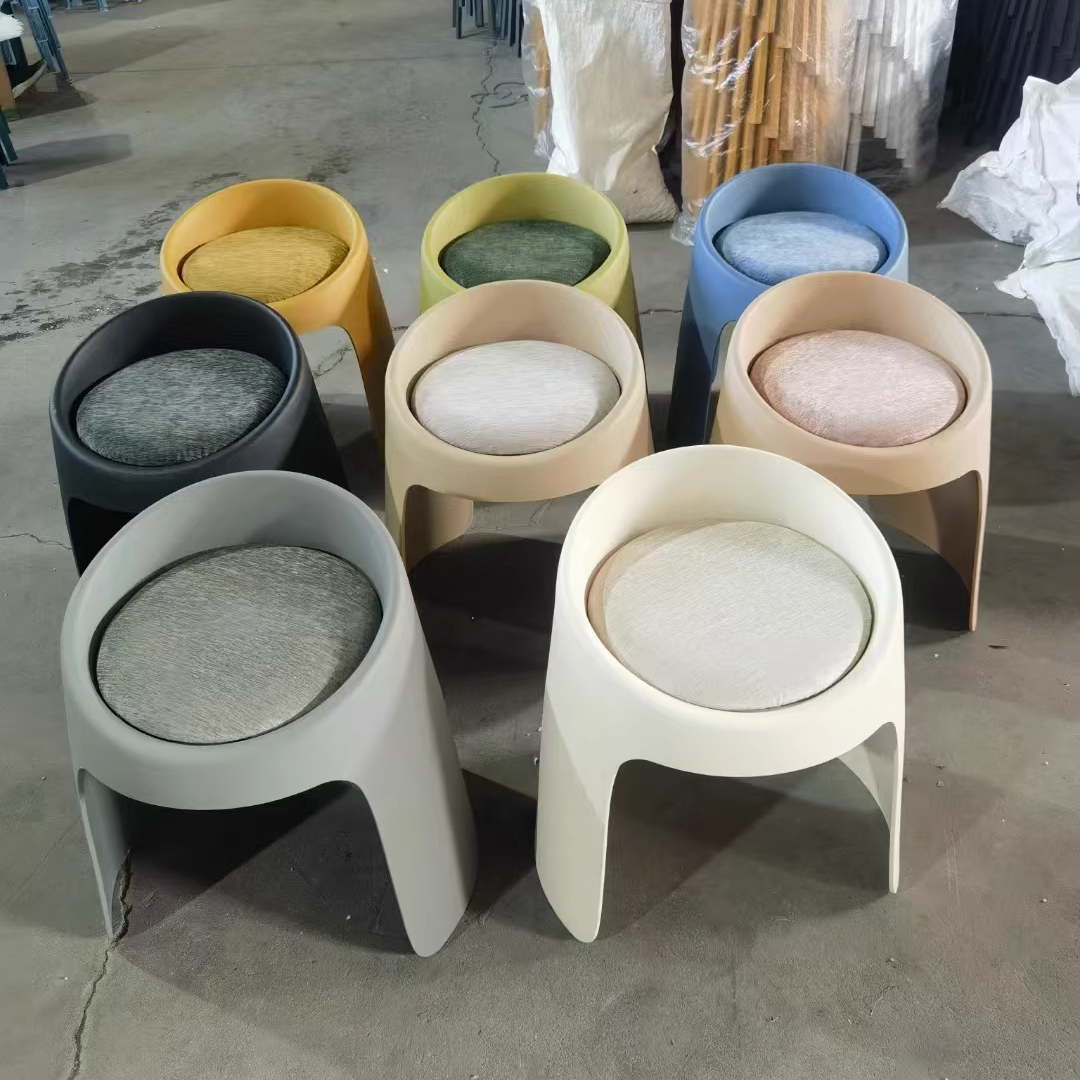 Contemporary Nordic Fabric PP Sponge Upholstered Dining Chair Backless Armless For Dining Room