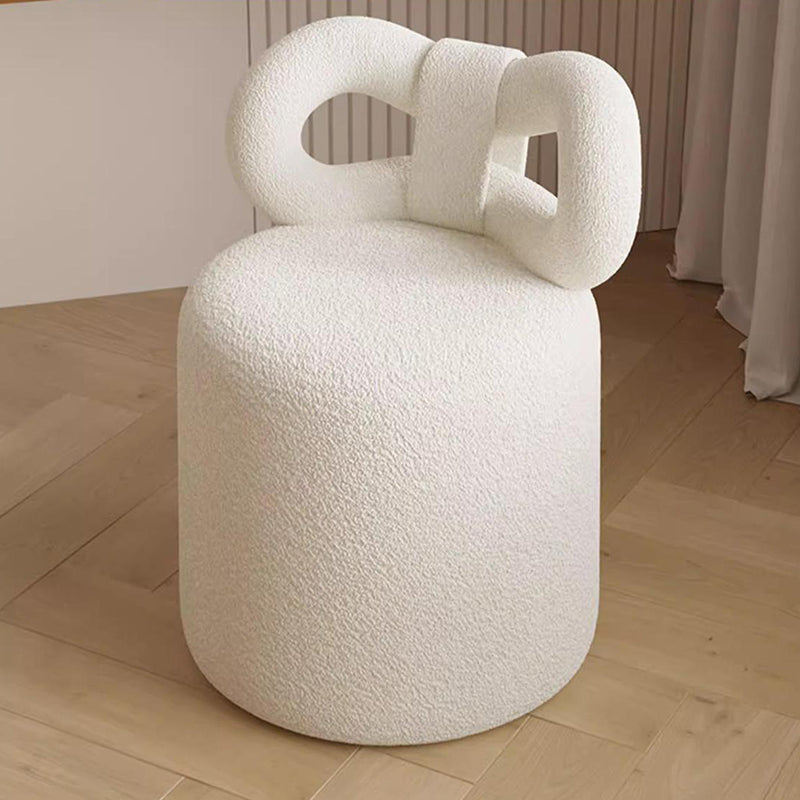 Contemporary Nordic Cream Bow Cylinder Lambswool Solid Wood Vanity Stool Backrest Armless For Bedroom