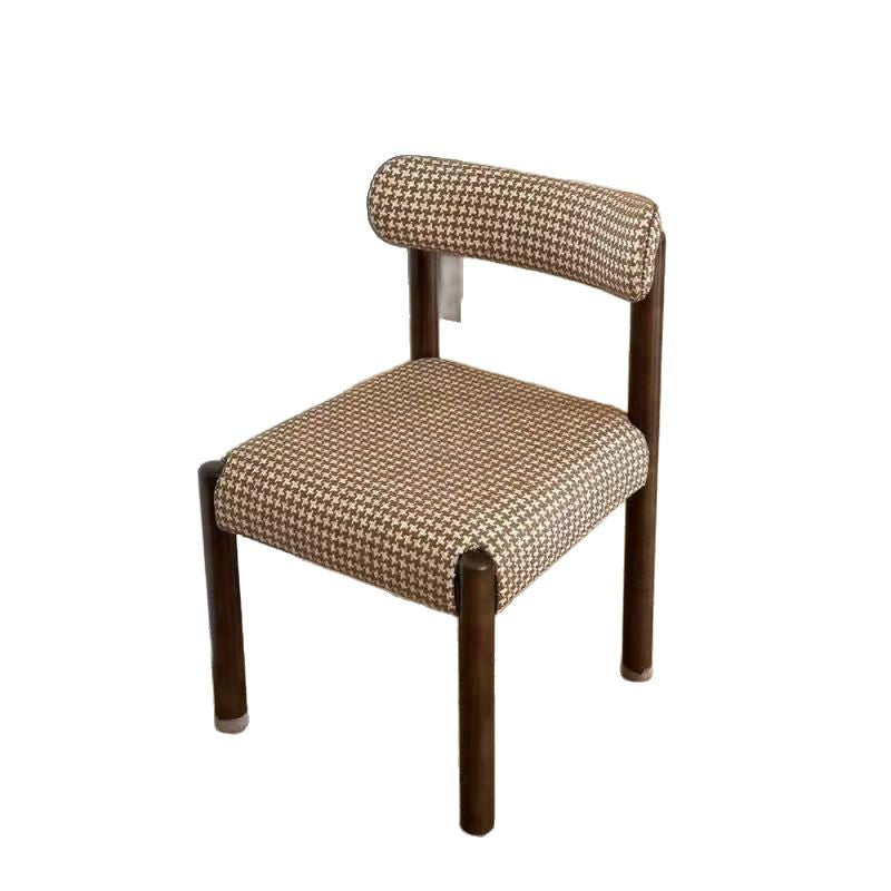 Traditional French Square Upholstered Plaid Cotton Linen Iron Dining Chair Backrest Armless For Dining Room