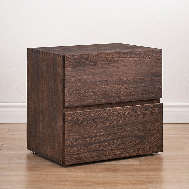 Contemporary Retro Cube Square Paulownia Wood Nightstand 2 - Drawer For Bedroom