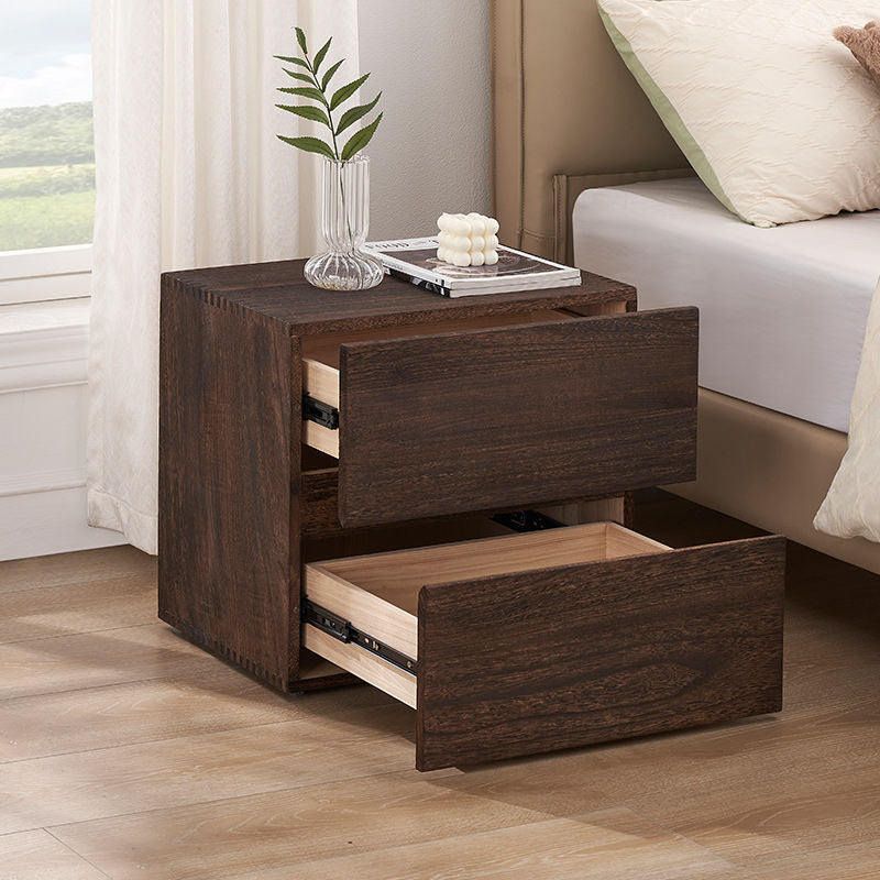 Contemporary Retro Cube Square Paulownia Wood Nightstand 2 - Drawer For Bedroom