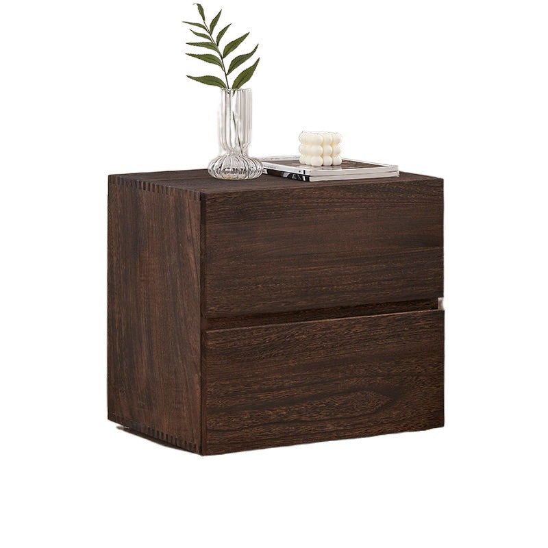 Contemporary Retro Cube Square Paulownia Wood Nightstand 2 - Drawer For Bedroom