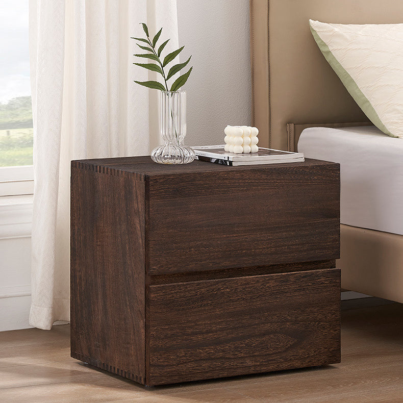 Contemporary Retro Cube Square Paulownia Wood Nightstand 2 - Drawer For Bedroom