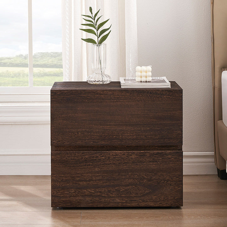 Contemporary Retro Cube Square Paulownia Wood Nightstand 2 - Drawer For Bedroom