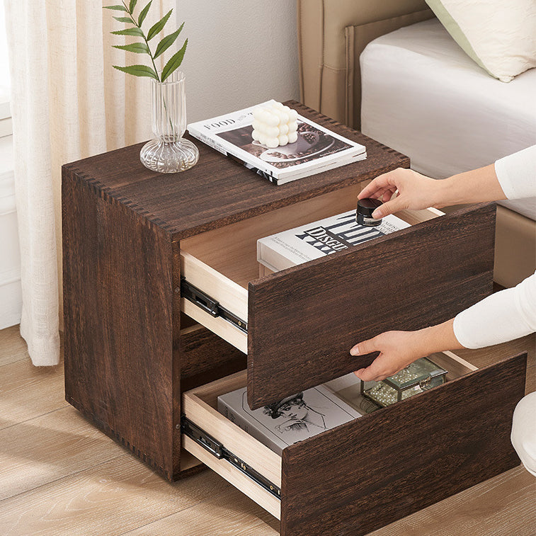 Contemporary Retro Cube Square Paulownia Wood Nightstand 2 - Drawer For Bedroom