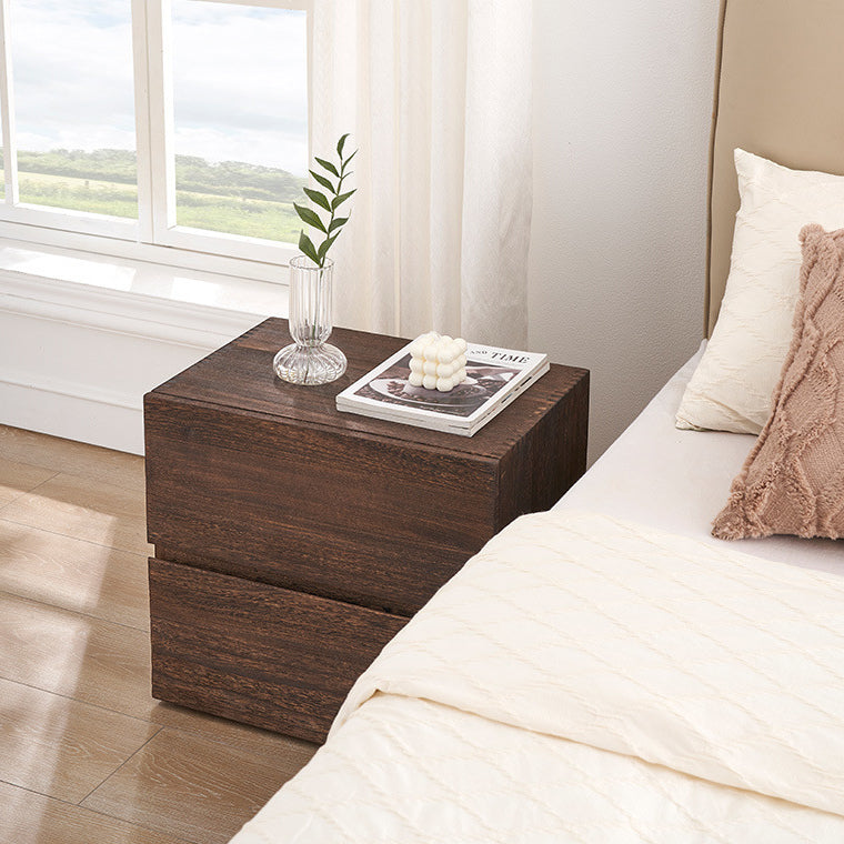 Contemporary Retro Cube Square Paulownia Wood Nightstand 2 - Drawer For Bedroom