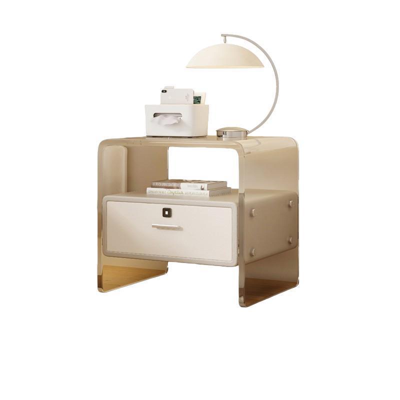 Contemporary Nordic Square Cube Acrylic Leather Solid Wood Nightstand 1 - Drawer For Bedroom