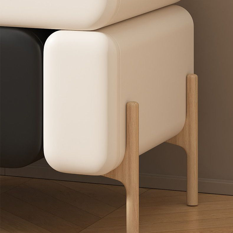 Contemporary Nordic Splicing Color Rectangle Cube Solid Wood Microfiber Leather Nightstand 3 - Drawer For Bedroom