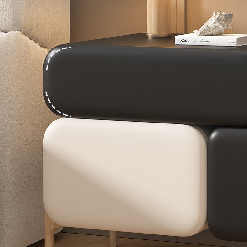 Contemporary Nordic Splicing Color Rectangle Cube Solid Wood Microfiber Leather Nightstand 3 - Drawer For Bedroom