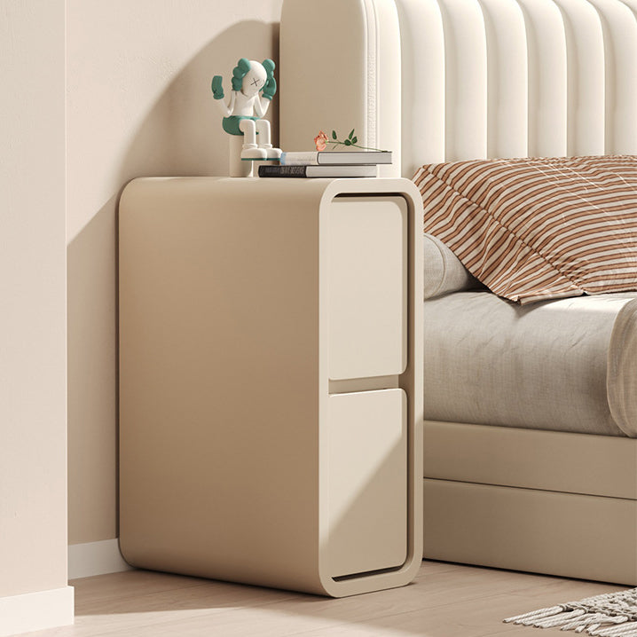 Modern Minimalist Rectangular Cube Nappa Microfiber Leather Solid Wood Hardware Nightstand 2 - Drawer For Bedroom