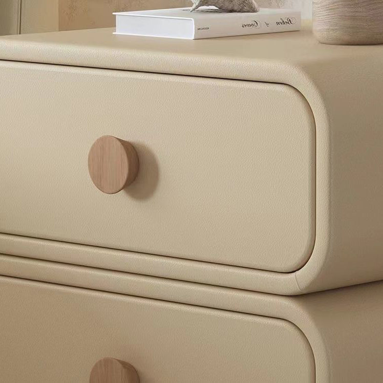 Contemporary Scandinavian Square Cube Solid Wood Leather Nightstand 2 - Drawer For Bedroom